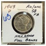 1943-D MERCURY SILVER DIME HIGH GRADE FULL BANDS
