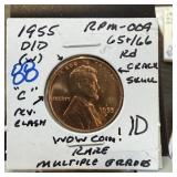 1955-D/D WHEAT PENNY CENT RPM-009 MULT ERRORS