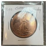 1 OZ COPPER BULLION ROUND ST GAUDENS LIBERTY