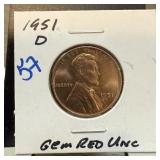 1951-D WHEAT PENNY CENT GEM RED UNC