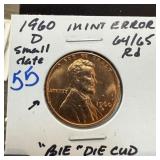 1960-D SMALL DATE MEMORIAL PENNY CENT BIE CUD