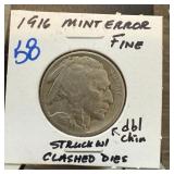 1916 BUFFALO NICKEL STRUCK W CLASHED DIES