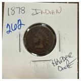 1878 INDIAN HEAD PENNY CENT HARDER DATE