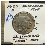 1937-D BUFFALO NICKEL DOUBLE STRUCK LOOSE DIES