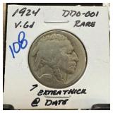 1924 BUFFALO NICKEL DDO-001 RARE