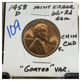1958-D WHEAT PENNY CENT GOATEE VARIETY