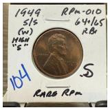 1949-S/S WHEAT PENNY CENT RPM-010 HIGH S VARIETY