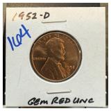 1952-D WHEAT PENNY CENT GEM RED UNC
