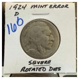 1924-D BUFFALO NICKEL SEVERE ROTATED DIES
