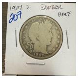 1907-D BARBER SILVER HALF DOLLAR