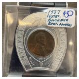 1937 WHEAT PENNY CENT HOTEL BUCKEYE LUCKY COIN