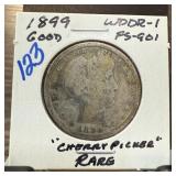 1899 BARBER SILVER QUARTER CHERRY PICKER WDDR-1