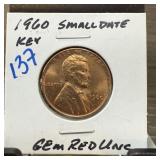 1960 SMALL DATE UNC RED MEMORIAL PENNY CENT KEY