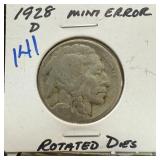 1928-D BUFFALO NICKEL ROTATED DIES