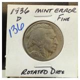 1936-D BUFFALO NICKEL ROTATED DIES