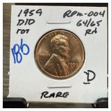 1959-D/D MEMORIAL PENNY CENT RPM-004 RARE