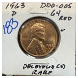 1963-D MEMORIAL PENNY CENT DDO-005 DOUBLED