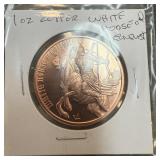1 OZ COPPER BULLION ROUND WHITE HORSE OF CONQUEST