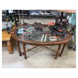 NICE WOOD & GLASS OVAL COFFEE TABLE