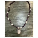 STERLING SILVER GARNET ROSE QUARTZ NECKLACE