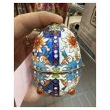 CHINESE CLOISONNE ENAMELED EGG W MALACHITE EGG