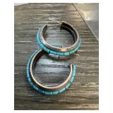 STERLING SILVER TURQUOISE HOOP EARRINGS