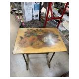 VINTAGE HAND PAINTED FLORAL TOP WOOD TABLE