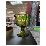 VINTAGE INDIANA GREEN GLASS HARVEST CANDY DISH VINTAGE INDIANA GREEN GLASS HARVEST CANDY DISH