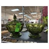 ANCHOR HOCKING GREEN GLASS CANDY DISH & BOWL ANCHOR HOCKING GREEN GLASS CANDY DISH & BOWL