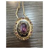 VINTAGE CORO PURPLE STONE GOLD TONE NECKLACE VINTAGE CORO PURPLE STONE GOLD TONE NECKLACE