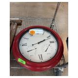 RED METAL WALL CLOCK W THERMOMETER & HUMIDITY RED METAL WALL CLOCK W THERMOMETER & HUMIDITY