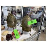 2PC MATCHED BRASS EGG BOXES W STANDS 2PC MATCHED BRASS EGG BOXES W STANDS