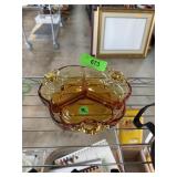 3 SECTION DIVIDED AMBER GLASS BOWL 3 SECTION DIVIDED AMBER GLASS BOWL