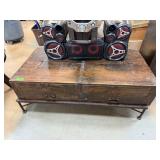 WOOD COFFEE TABLE W DRAWERS & IRON BASE WOOD COFFEE TABLE W DRAWERS & IRON BASE
