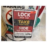 LOK YOUR CAR TAKE YOUR KEYS HIDE YOUR...METAL SIGN LOK YOUR CAR TAKE YOUR KEYS HIDE YOUR...METAL SIGN