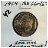 1954 ROOSEVELT SILVER DIME GEM UNC RAINBOW TONED 1954 ROOSEVELT SILVER DIME GEM UNC RAINBOW TONED