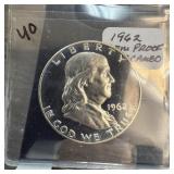 1962 GEM PROOF CAMEO FRANKLIN SILVER HALF DOLLAR 1962 GEM PROOF CAMEO FRANKLIN SILVER HALF DOLLAR