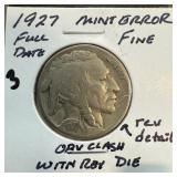 1927 BUFFALO NICKEL FULL DATE W DIE CLASH 1927 BUFFALO NICKEL FULL DATE W DIE CLASH