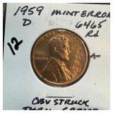 1959-D MEMORIAL PENY CENT OBV STRUCK THRU 1959-D MEMORIAL PENY CENT OBV STRUCK THRU