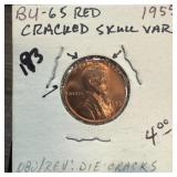 1955 WHEAT PENNY CENT CRACKED SKULL VARIETY 1955 WHEAT PENNY CENT CRACKED SKULL VARIETY