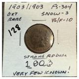 1903 / 1903 INDIAN HEAD PENNY CENT FS304 SNOW 3 1903 / 1903 INDIAN HEAD PENNY CENT FS304 SNOW 3