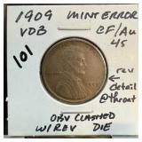 1909 VDB WHEAT PENNY CENT OBV CLASHED DIES 1909 VDB WHEAT PENNY CENT OBV CLASHED DIES