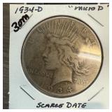 1934-D PEACE SILVER DOLLAR MICRO D SCARCE DATE 1934-D PEACE SILVER DOLLAR MICRO D SCARCE DATE