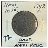 1942-A NAZI 10 PFENNIG WWII NAZI RELIC 1942-A NAZI 10 PFENNIG WWII NAZI RELIC