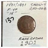 1901 / 1901 INDIAN HEAD PENNY CENT SNOW 4 RPD008 1901 / 1901 INDIAN HEAD PENNY CENT SNOW 4 RPD008