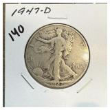 1947-D WALKING LIBERTY SILVER HALF DOLLAR 1947-D WALKING LIBERTY SILVER HALF DOLLAR
