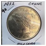 1922 PEACE SILVER DOLLAR UNC HIGH GRADE 1922 PEACE SILVER DOLLAR UNC HIGH GRADE