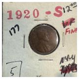 1920-S WHEAT PENNY CENT 1920-S WHEAT PENNY CENT