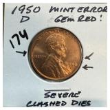 1950-D WHEAT PENNY CENT SEVERE CLASHED DIES 1950-D WHEAT PENNY CENT SEVERE CLASHED DIES
