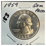 1959 WASHINGTON SILVER GEM CAMEO PROOF QUARTER 1959 WASHINGTON SILVER GEM CAMEO PROOF QUARTER